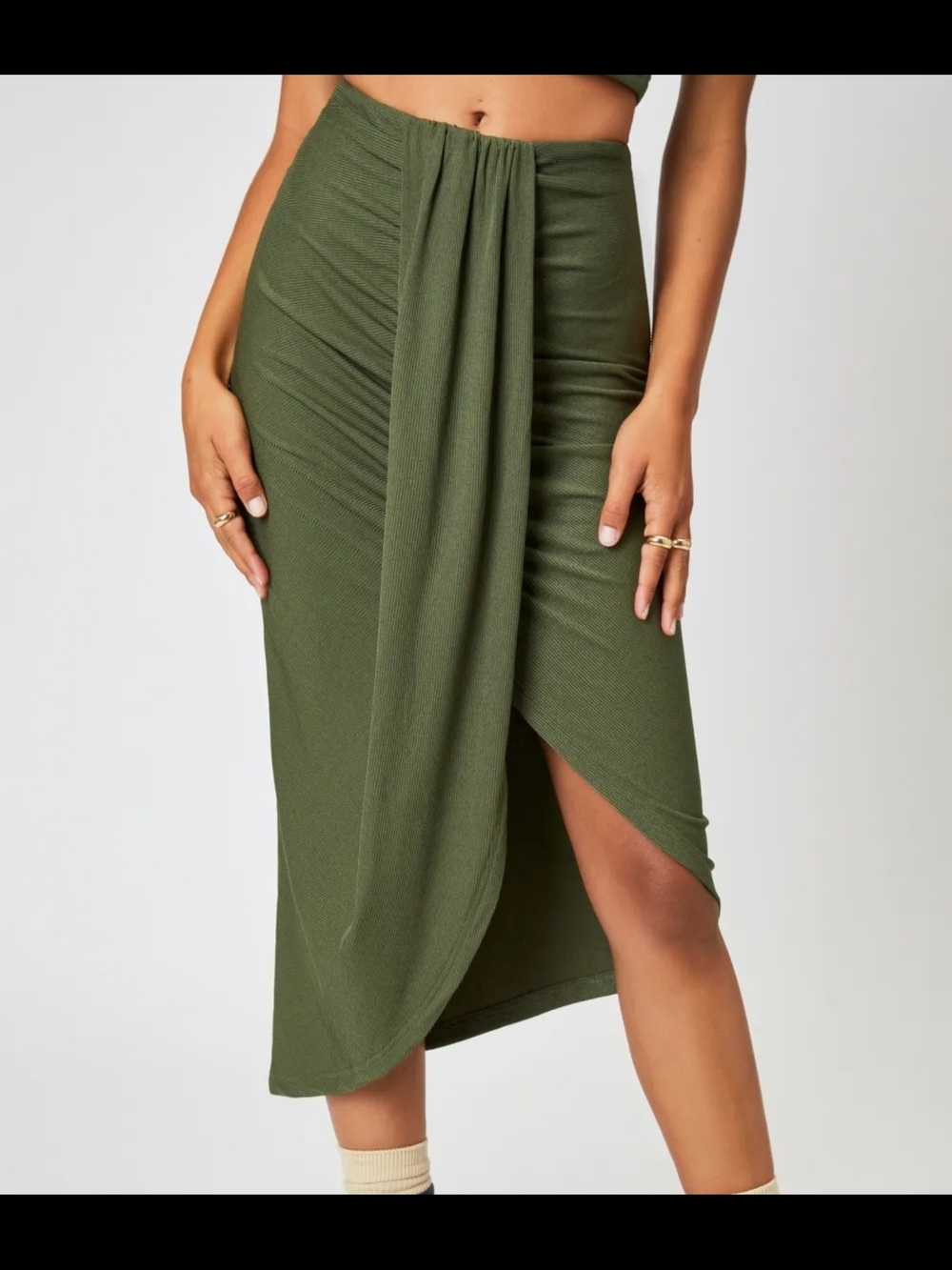 Olive Green Wrap Midi Skirt